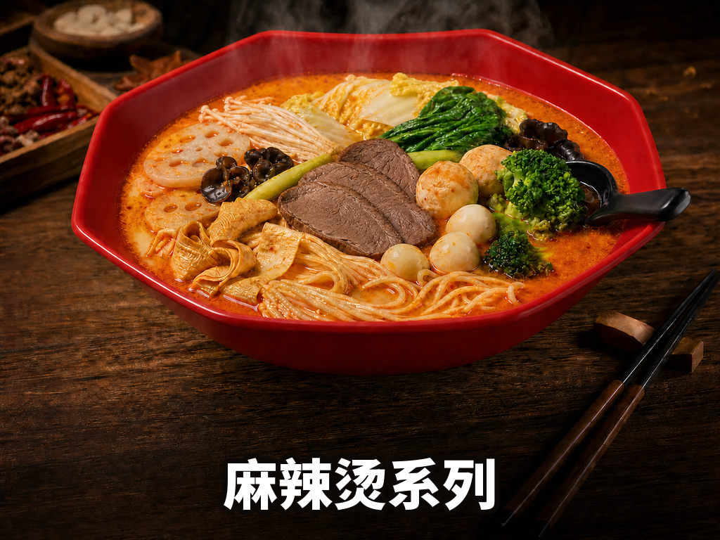 麻辣烫系列 · 9 SKU · 香辣/火锅/番茄/三鲜/酸菜/金汤/酸汤/藤椒/牛骨